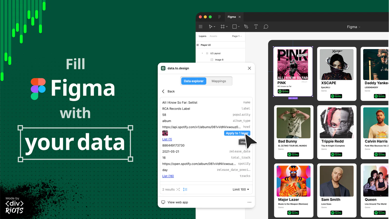 data.to.design — by ‹div›RIOTS — Google Sheets, CSV, JSON, Airtable or Notion to Figma Figma 插件详情预览图