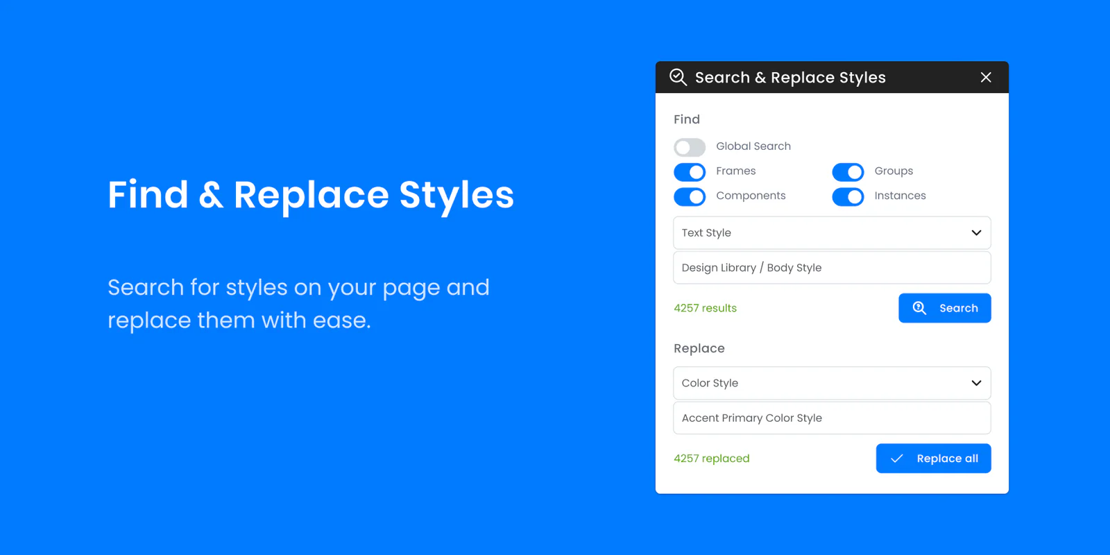 Find & Replace Styles, Variables Figma 插件详情预览图