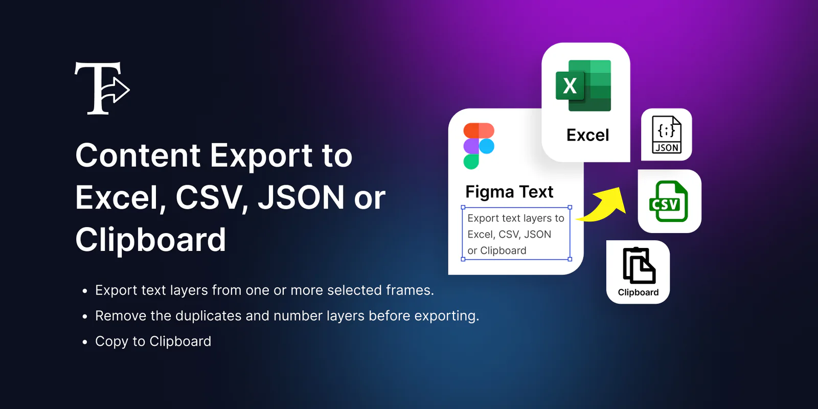 Content Export (Excel, CSV, JSON or Clipboard) Figma 插件详情预览图