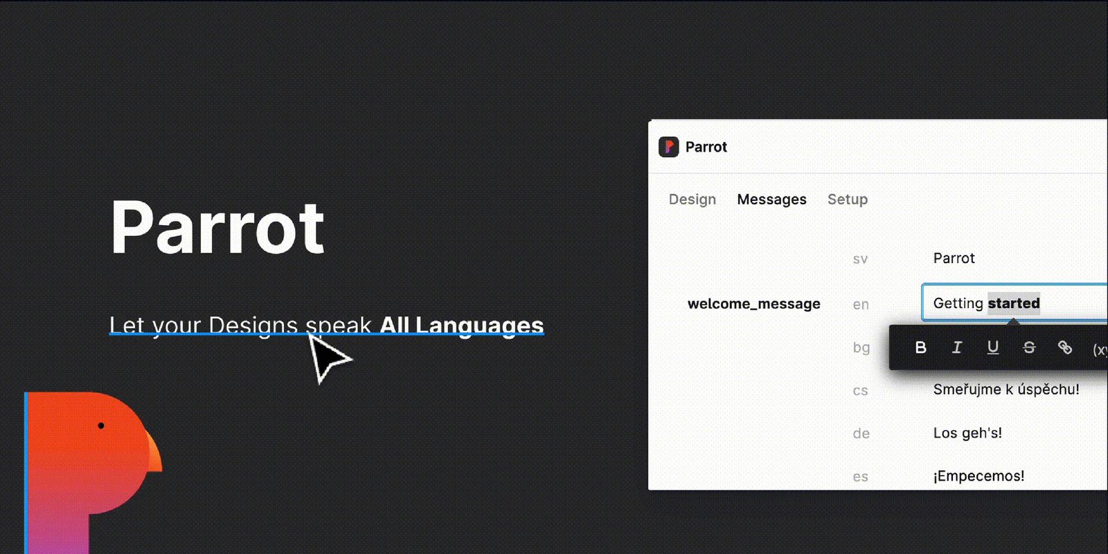 Parrot - localization, Language Translation, no lorem ipsum - Translator, i18n, l10n html, global Figma 插件详情预览图