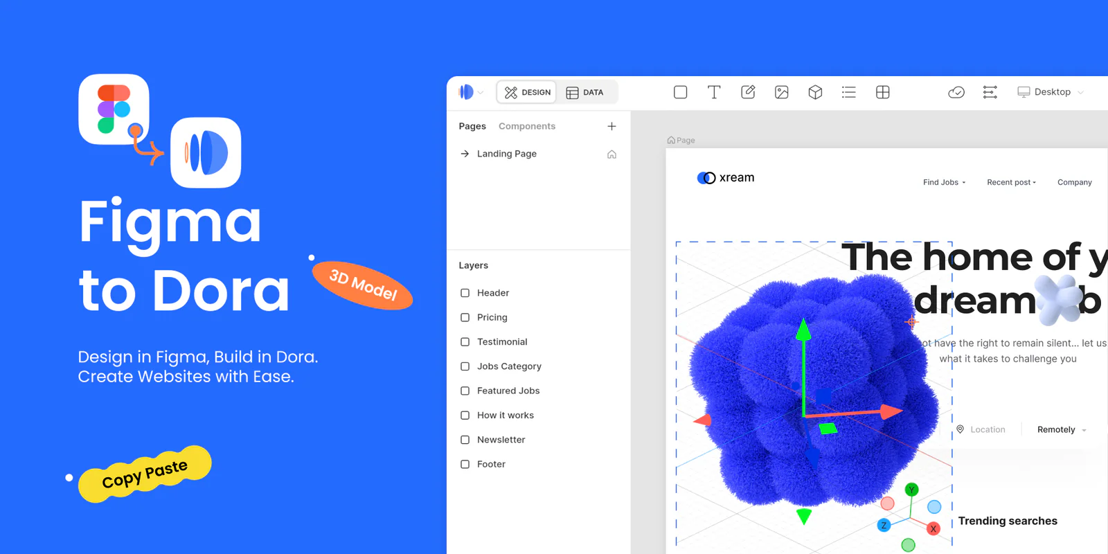 Figma to Dora - publish 3D websites, zero code Figma 插件详情预览图