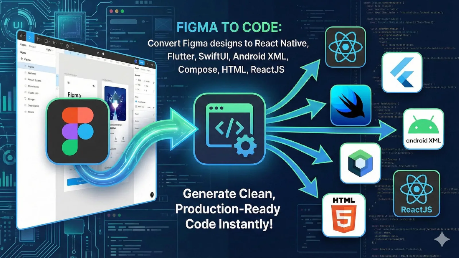 CodeTea - Figma to Code (react native, flutter, html, reactjs, ios, swiftui, android xml, compose) Figma 插件详情预览图