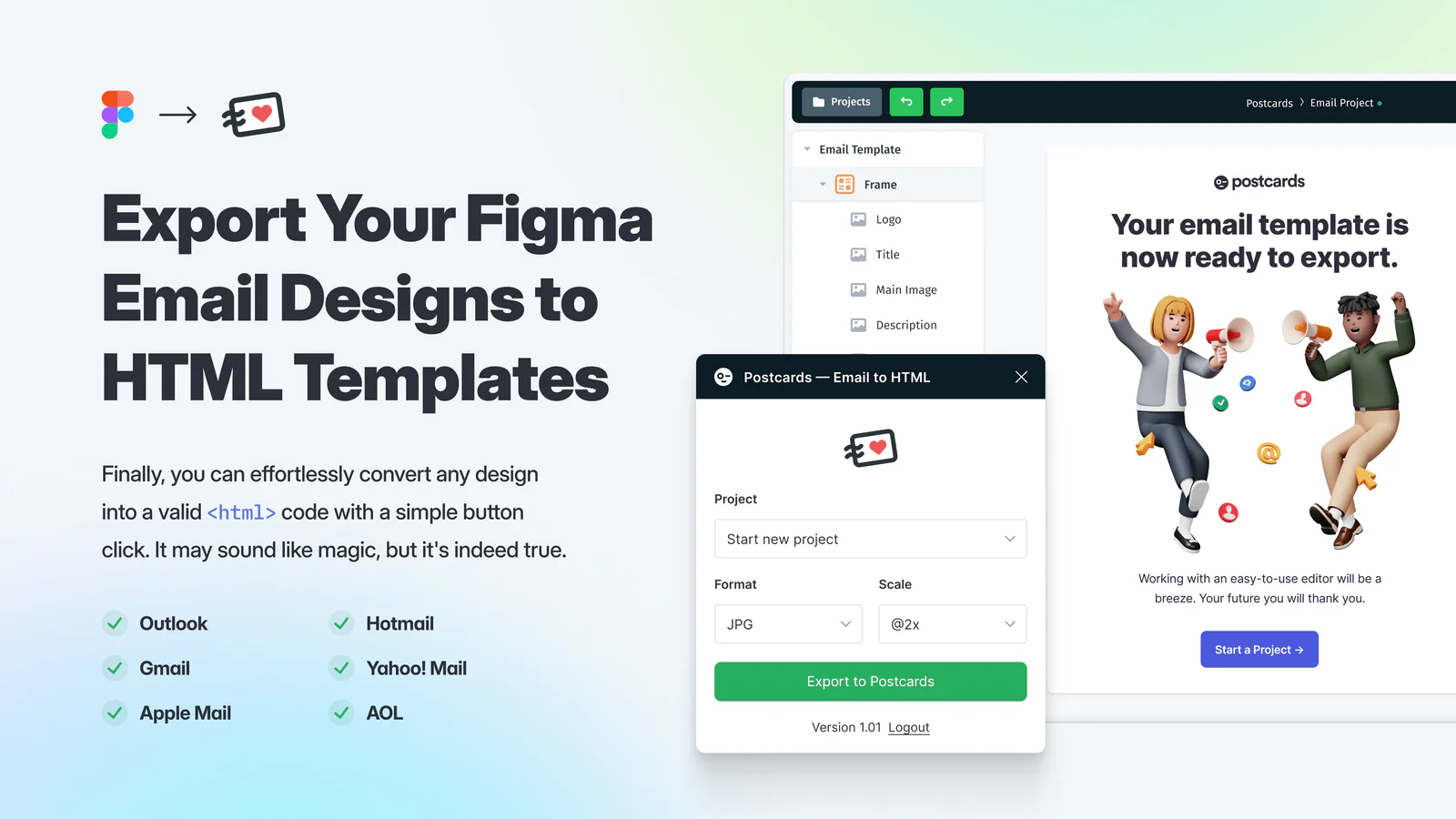 Export Figma Email Template to HTML - Postcards Email Builder Figma 插件详情预览图