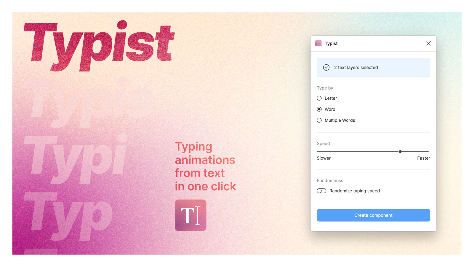 Typist - animated typing text for forms and chat UI Figma 插件详情预览图