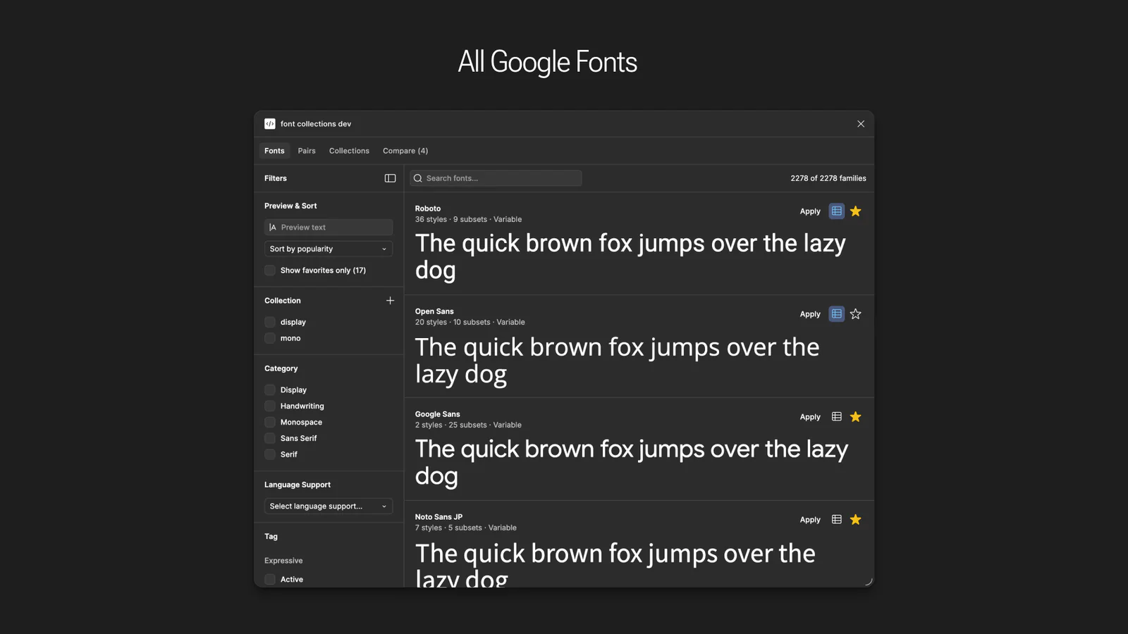 Font Collections: Google Fonts, Variable Fonts, & Pairing Figma 插件详情预览图