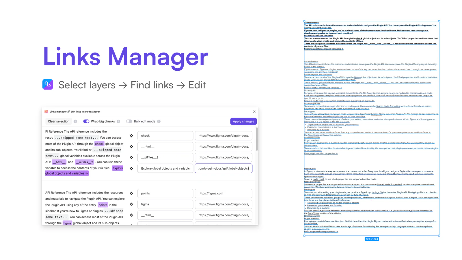 Links manager 🔗 Edit links and url in any text layer Figma 插件详情预览图