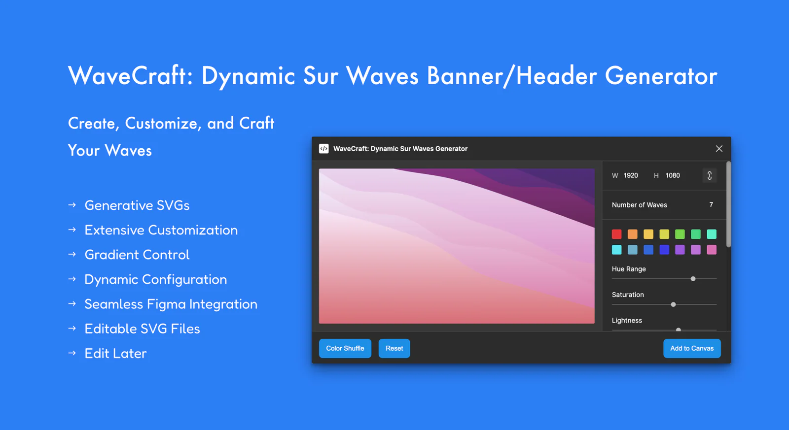 WaveCraft: Beautiful backgrounds, banners and headers Figma 插件详情预览图
