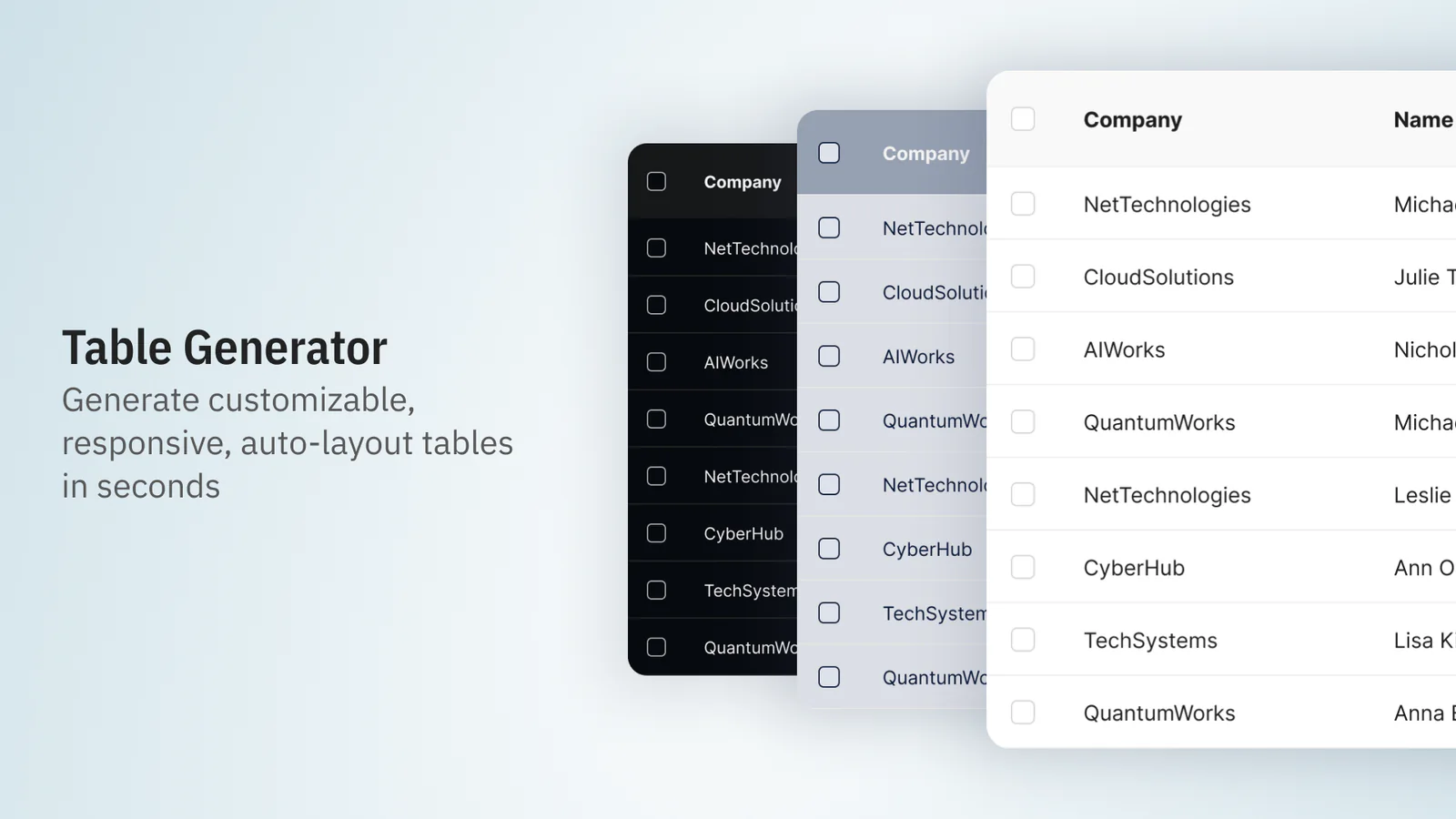 Table Templates with Auto Layout Figma 插件详情预览图