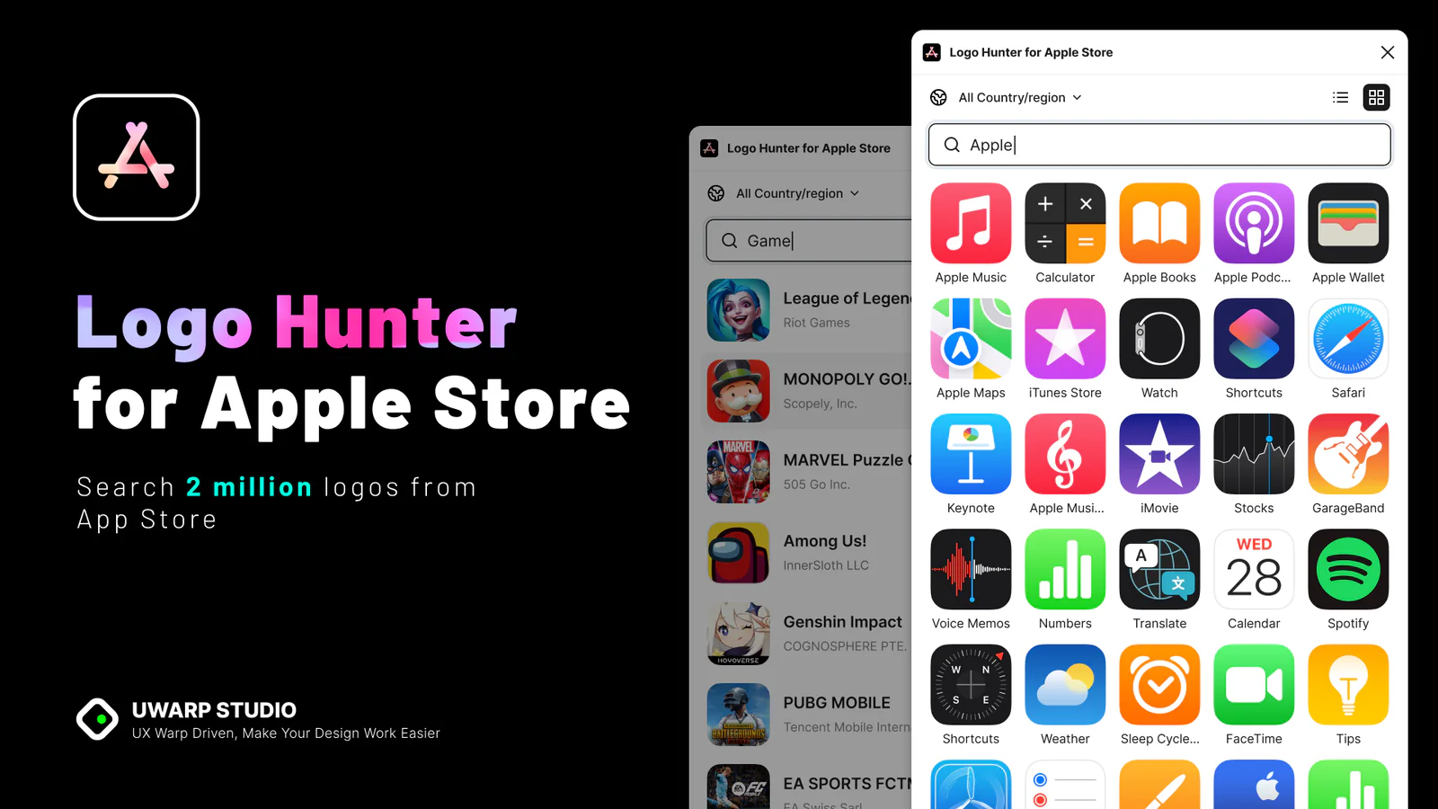 Logo Hunter – Import iOS App Icons & Google App Icons & Logos Directly in Figma Figma 插件详情预览图