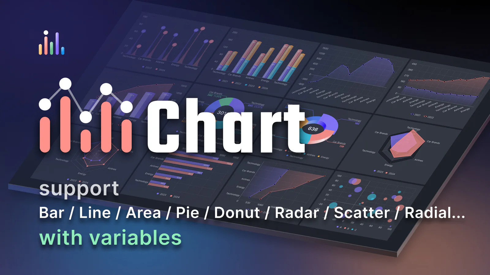 i Charts Generate - line chart / bar chart / pie cahrt / radar chart / scatter / radial Figma 插件详情预览图