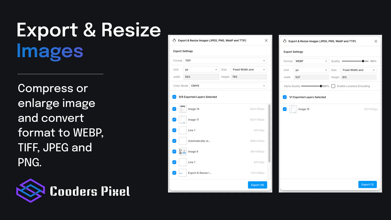 Export & Resize Images (JPEG, PNG, WebP and TTIF) Figma 插件详情预览图