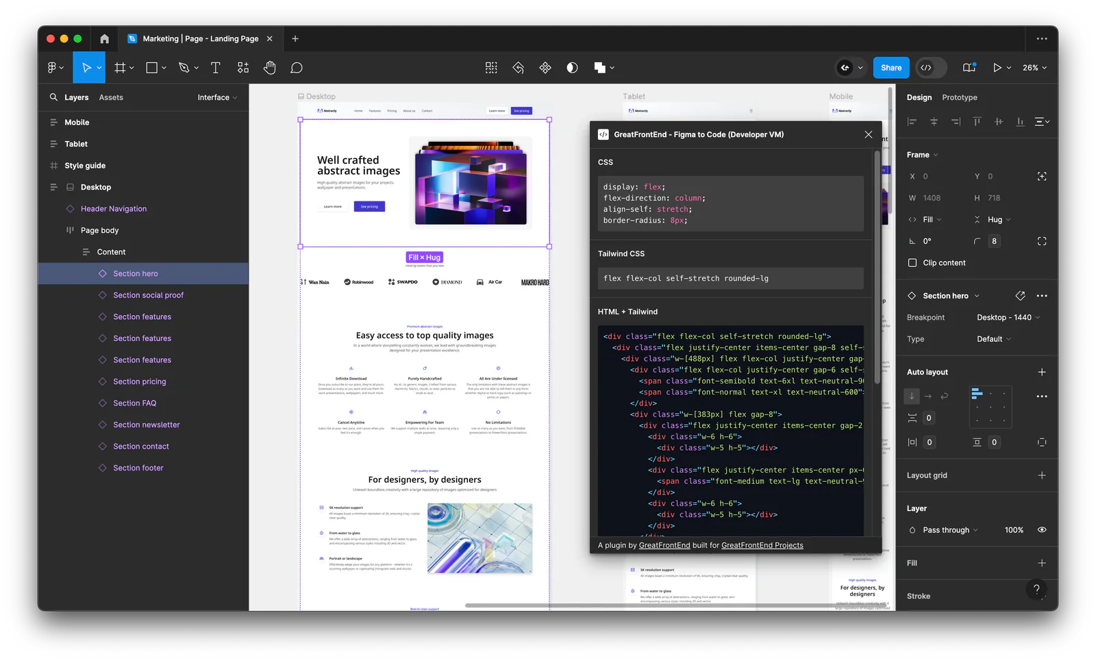 GreatFrontEnd – Figma to Code (HTML, CSS, Tailwind) for FREE Figma 插件详情预览图