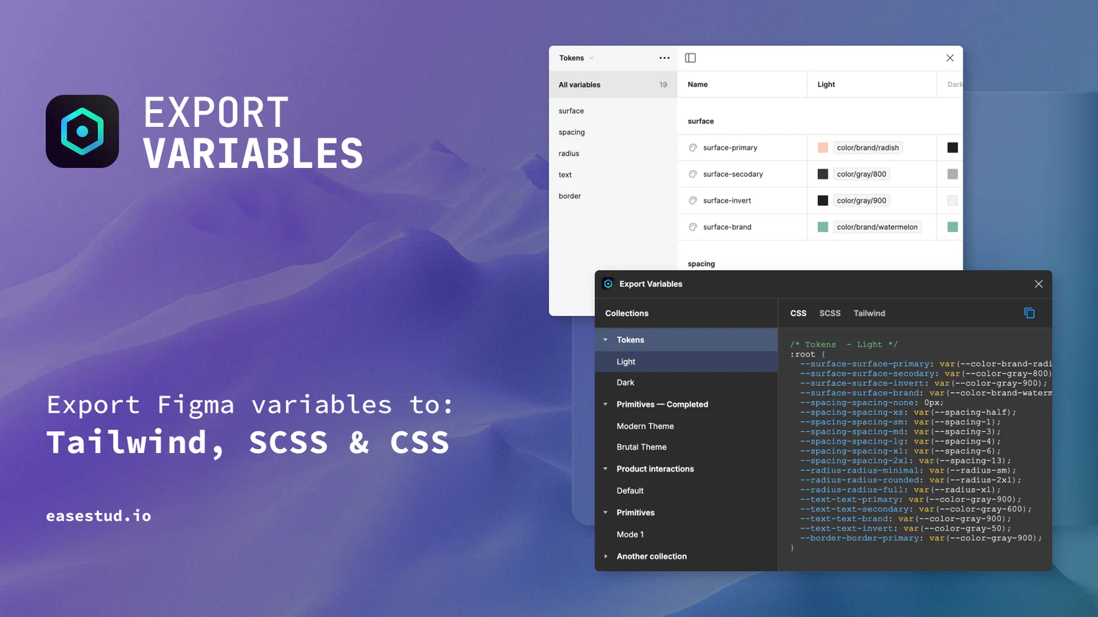 Export Variables (CSS, SCSS, Tailwind) Figma 插件详情预览图