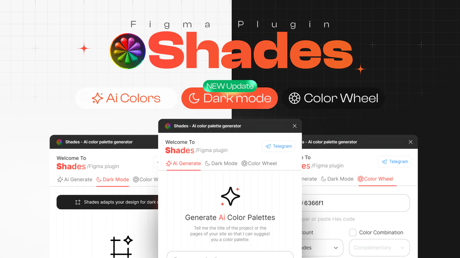 Shades - Ai Color Palette Generator | Color wheel | Dark mode Figma 插件详情预览图