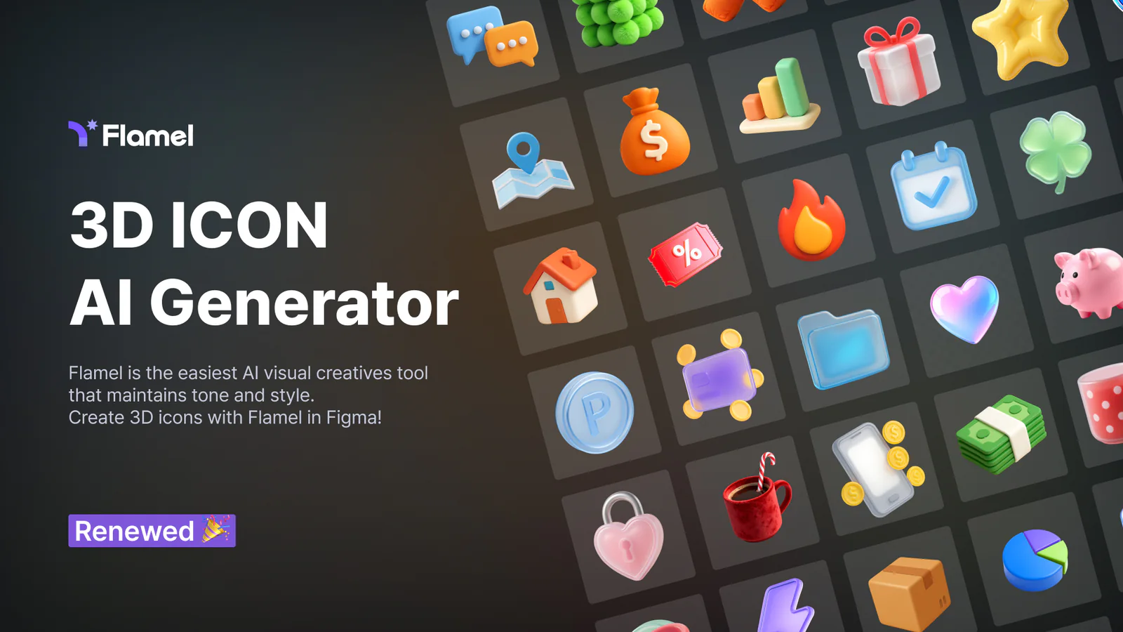 Flamel | 3D icon AI generator Figma 插件详情预览图