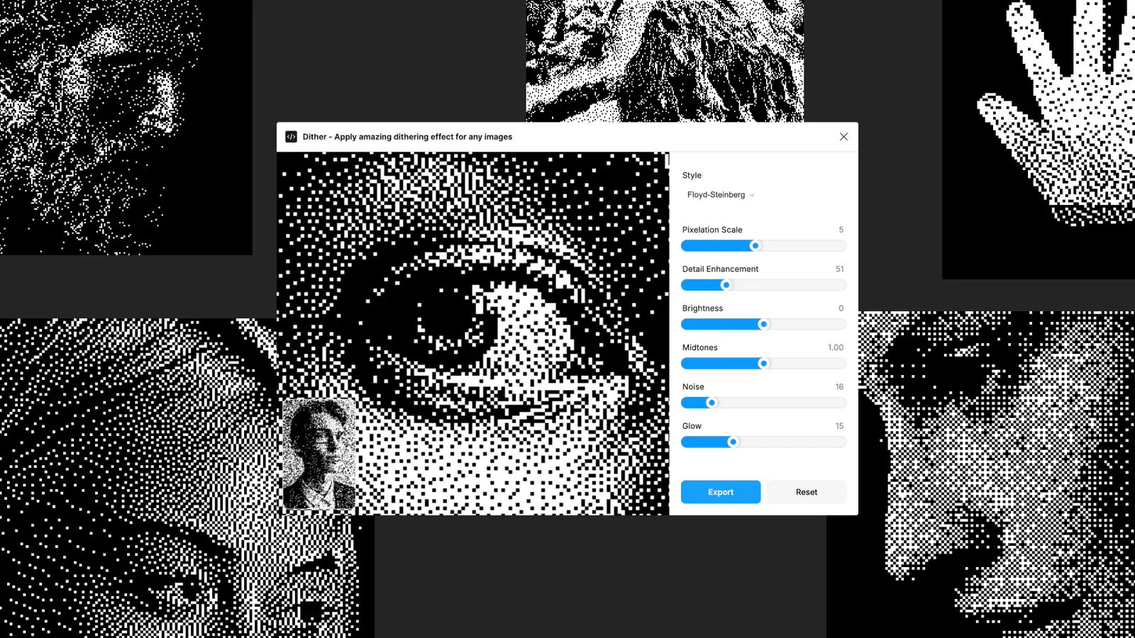 Dither - Apply amazing dithering effect for any images Figma 插件详情预览图