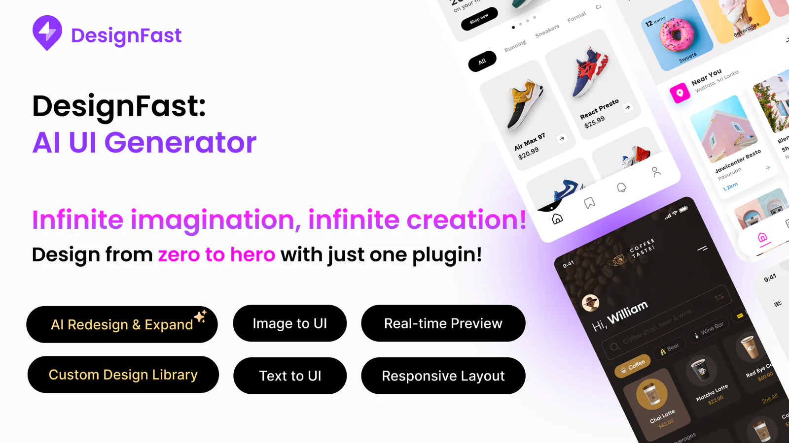 DesignFast: AI UI Generator (UI Pilot, Prompt to UI, Image to UI, Mobile App, AI Redesign) Figma 插件详情预览图