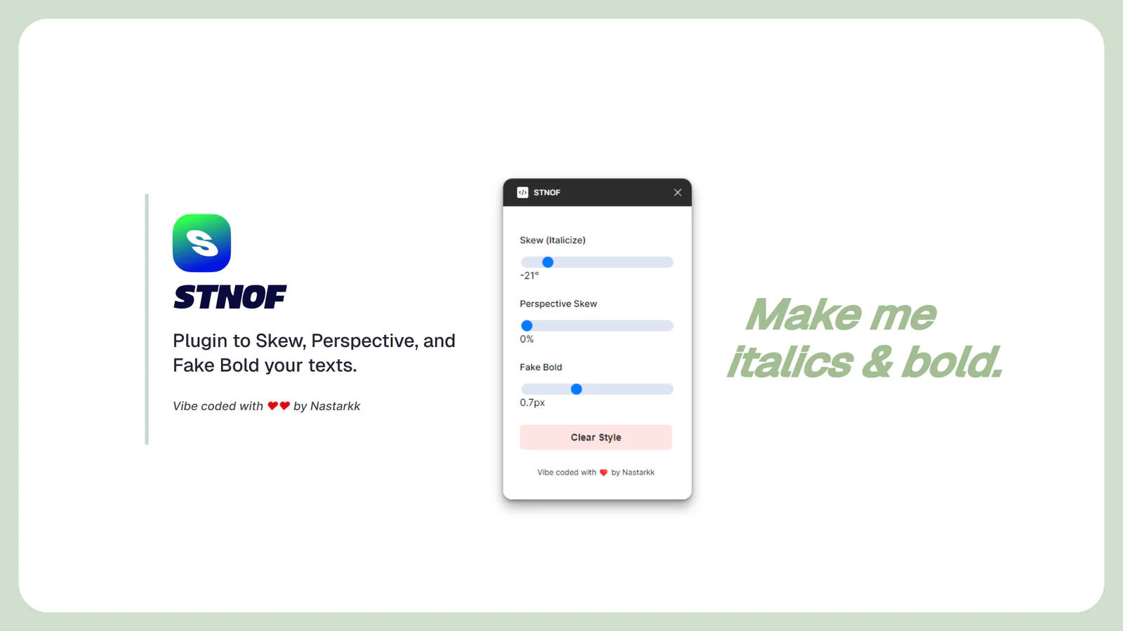 STNOF – Skew, Perspective, and Fake Bold texts Figma 插件详情预览图