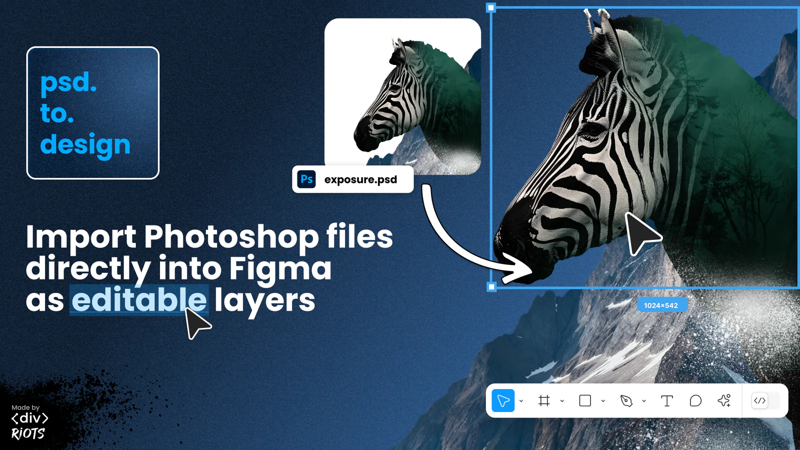 psd.to.design — by ‹div›RIOTS — Import any Adobe Photoshop file (.psd, .psb) to Figma Figma 插件详情预览图