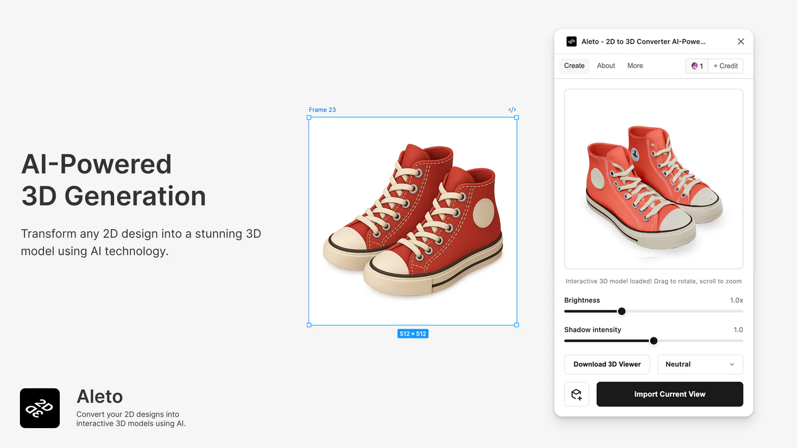 Aleto - 2D to 3D Converter AI-Powered Engine Figma 插件详情预览图