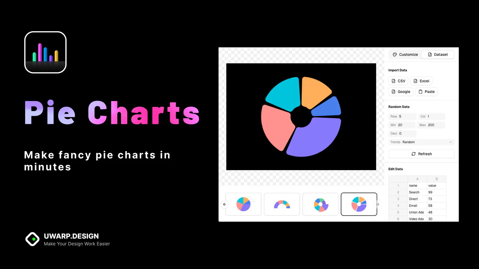 Pie Charts – Fast & Beautiful Pie Chart / Donut Chart Generator | Editable Vector Pie Charts Figma 插件详情预览图