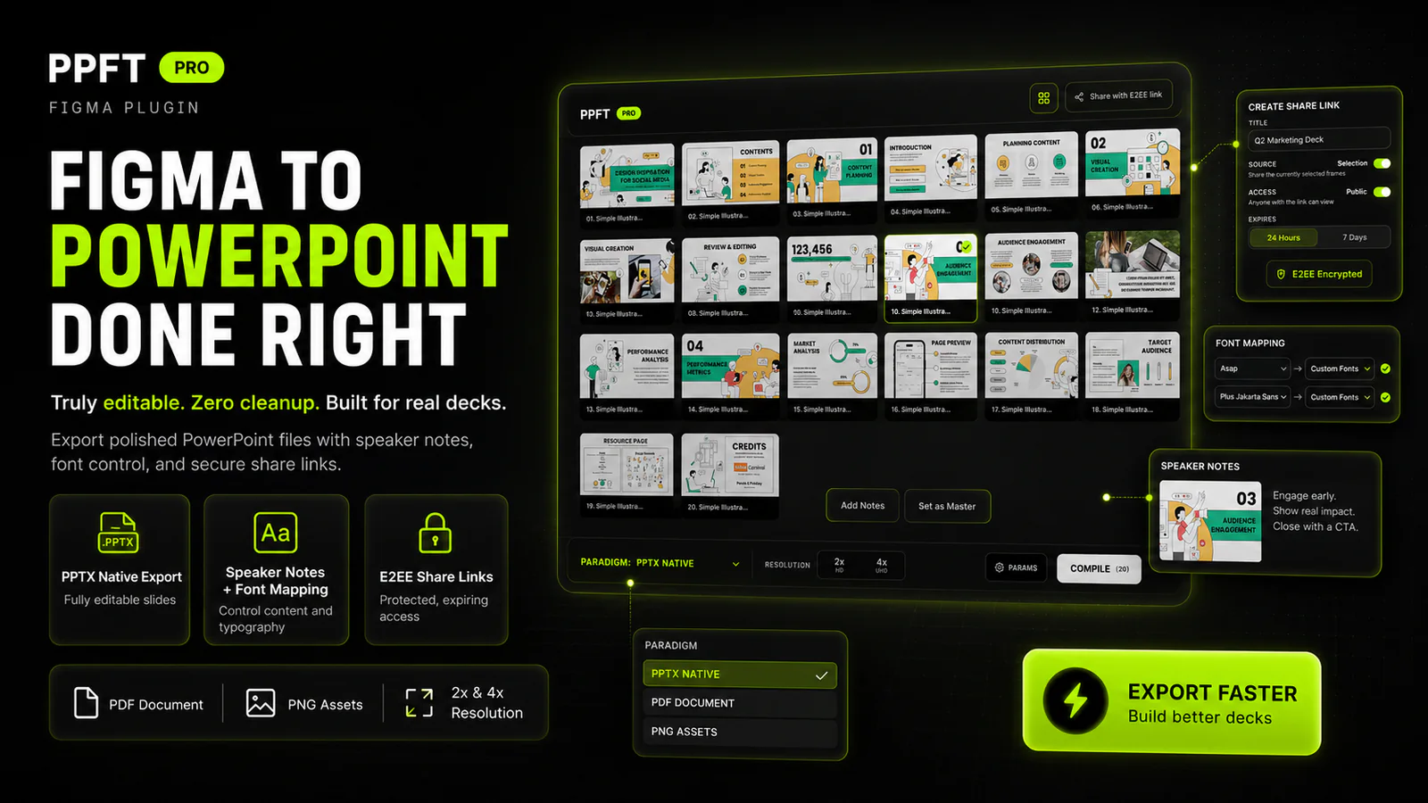 FPPT – Figma to PowerPoint (PPTX), Google Slides, Pitch Decks & PDF. Figma 插件详情预览图