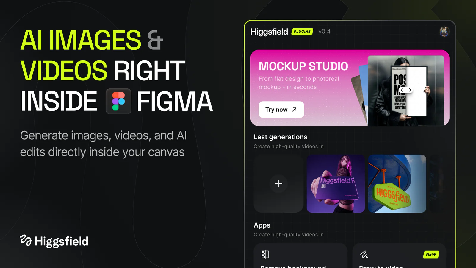 Higgsfield AI — Remove Background, Mockup, Face Swap, AI Image & Video Generator Figma 插件详情预览图
