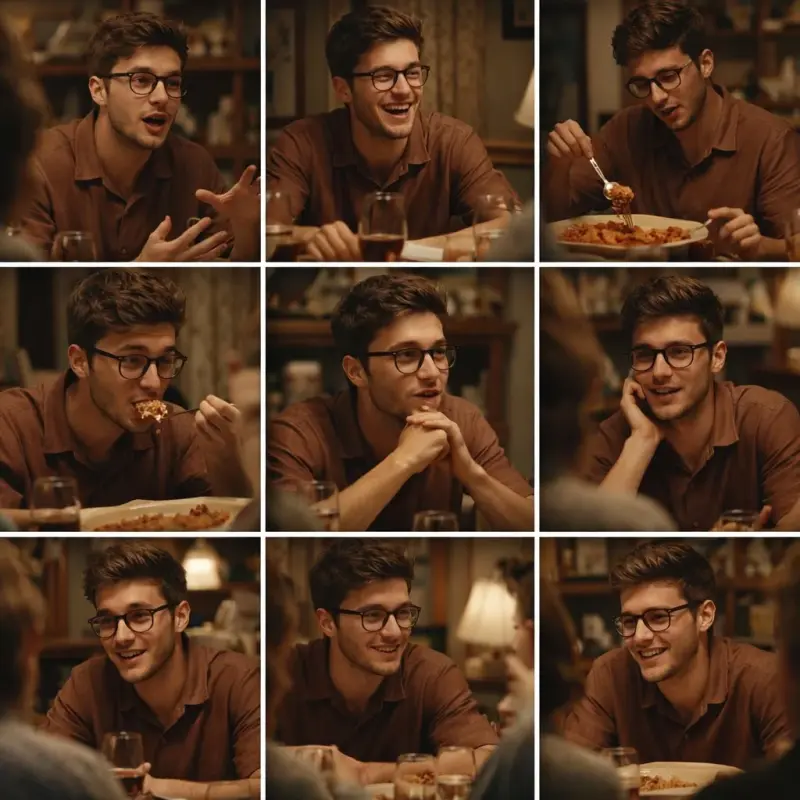 A 3x3 grid storyboard contact sheet comprised of nine candid, cinematic movie stills sho