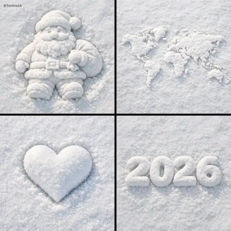 Create a 3D of [OBJECT] made of white snow. The voluminous are lying on a snowy surface,