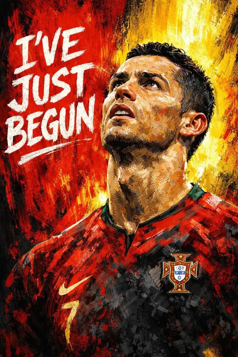 Create a dramatic, digital painting-style portrait of a male footballer looking upwards