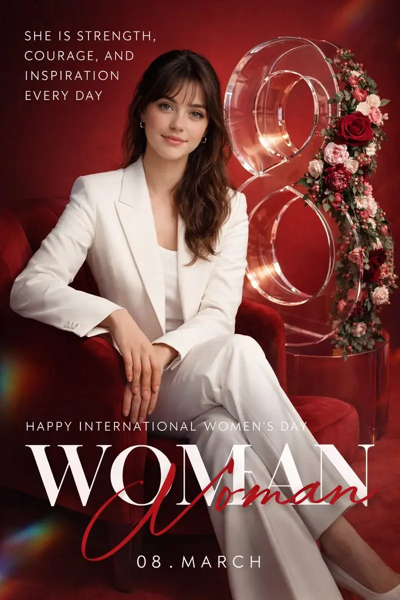 Create a high-end promotional poster for International Women's Day, designed as a luxury