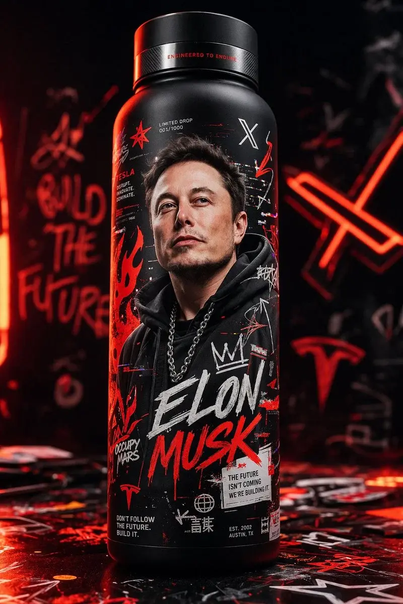 Ultra-realistic 8K hype-brand product shot of a collectible thermal bottle with a sleek