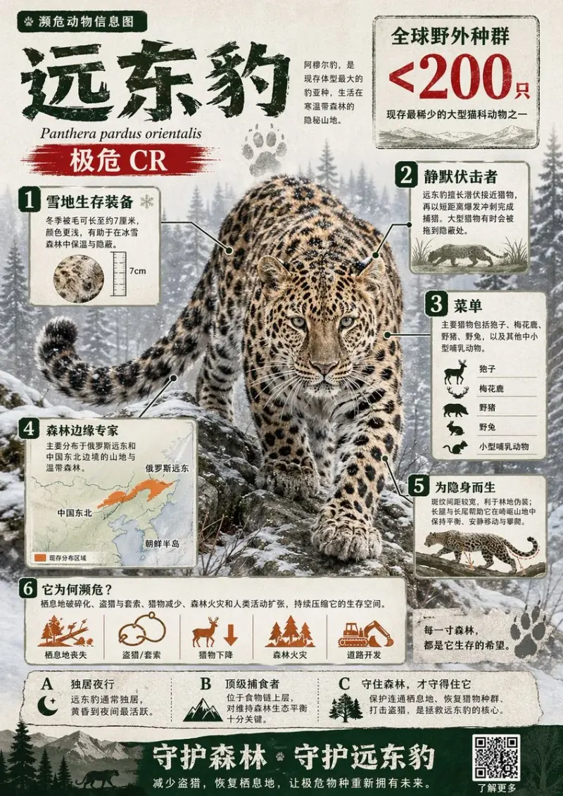 Create a visually rich infographic in Chinese about an endangered animal. Start by findi