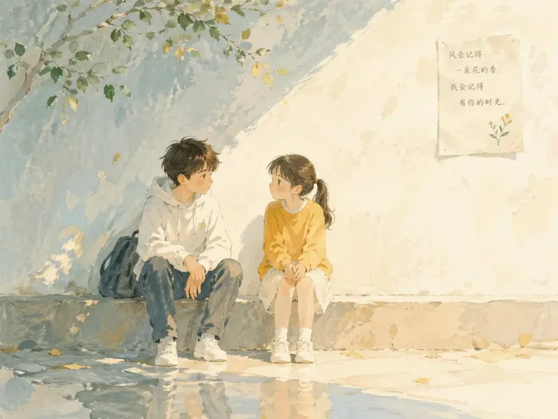 Soft poetic children's book illustration with watercolor and gouache textures.Clear gent