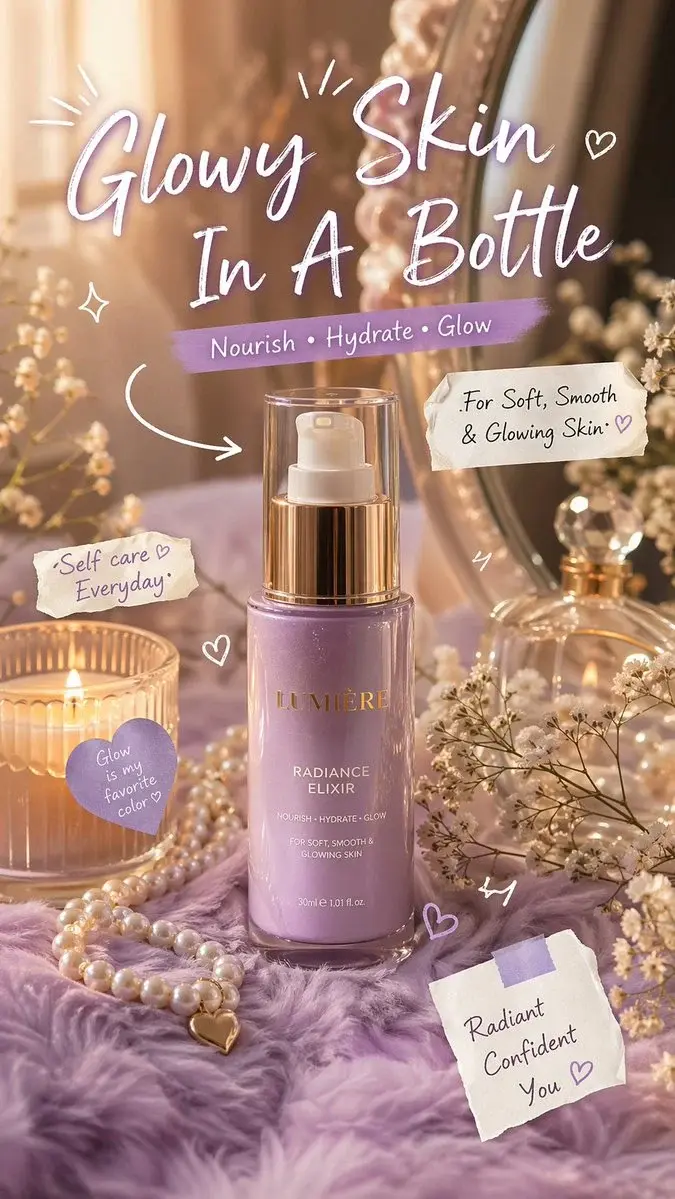 Luxury aesthetic skincare advertisement,soft pastel background, warm golden sunlight, dr