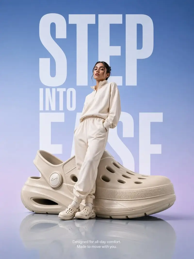 A hyper-realistic premium product advertisement featuring an oversized futuristic comfor