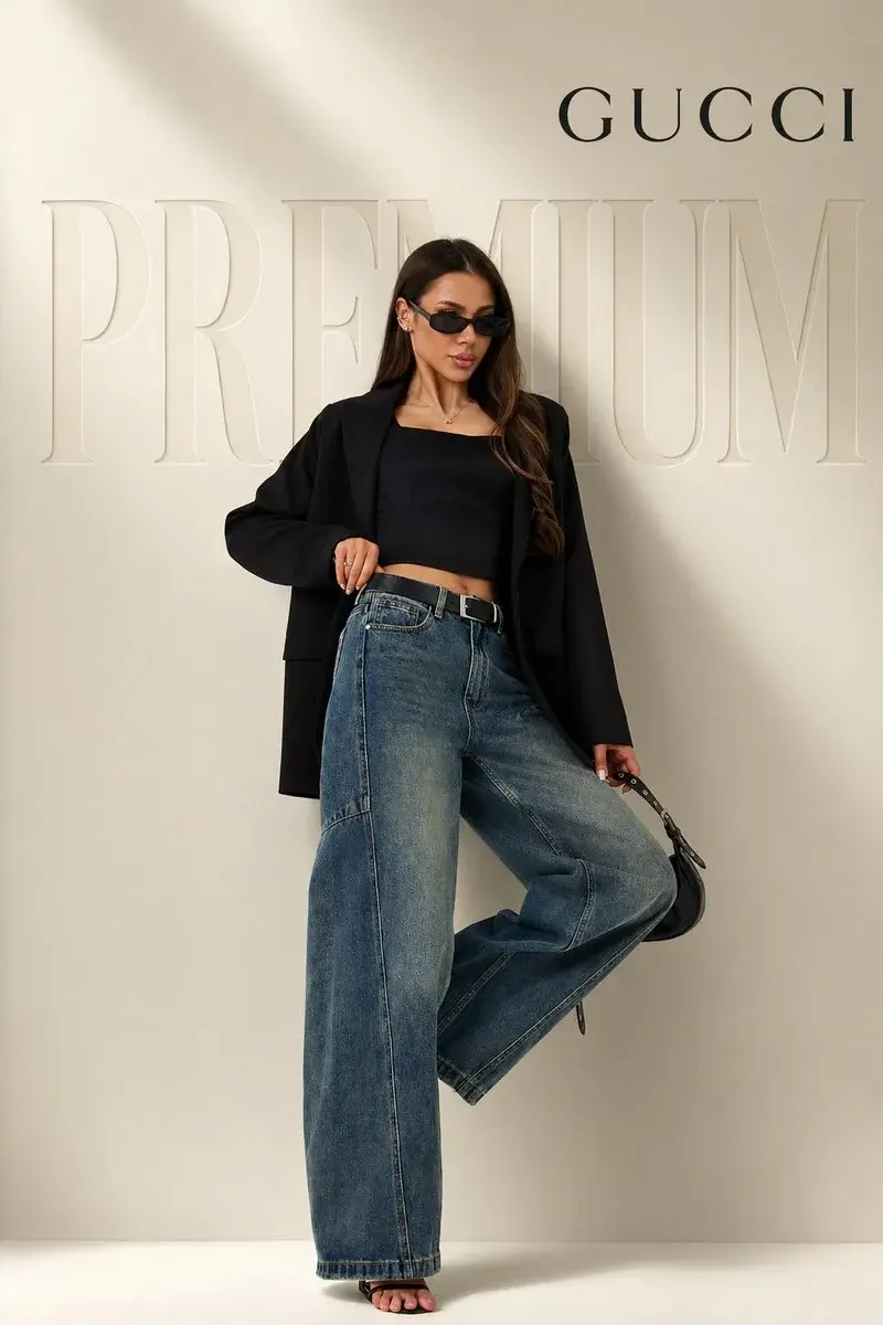 full body female model in confident fashion pose (one leg slightly raised, relaxed luxur