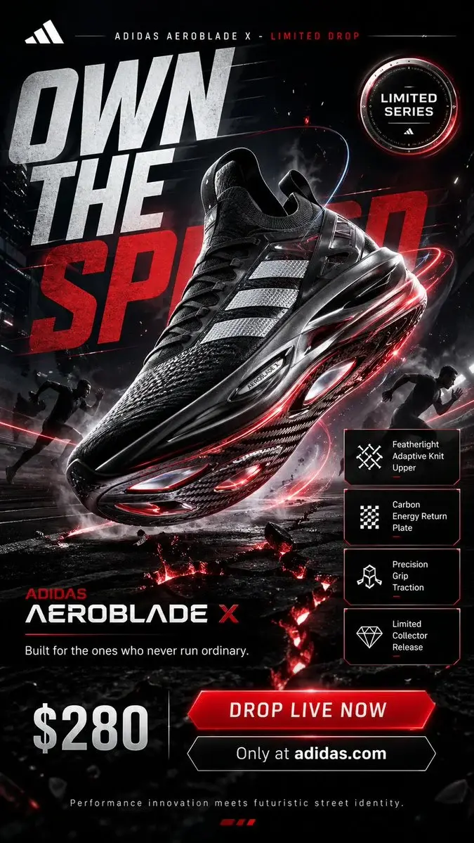 Create a jaw-dropping premium advertising poster in 9:16 vertical format for a fictional
