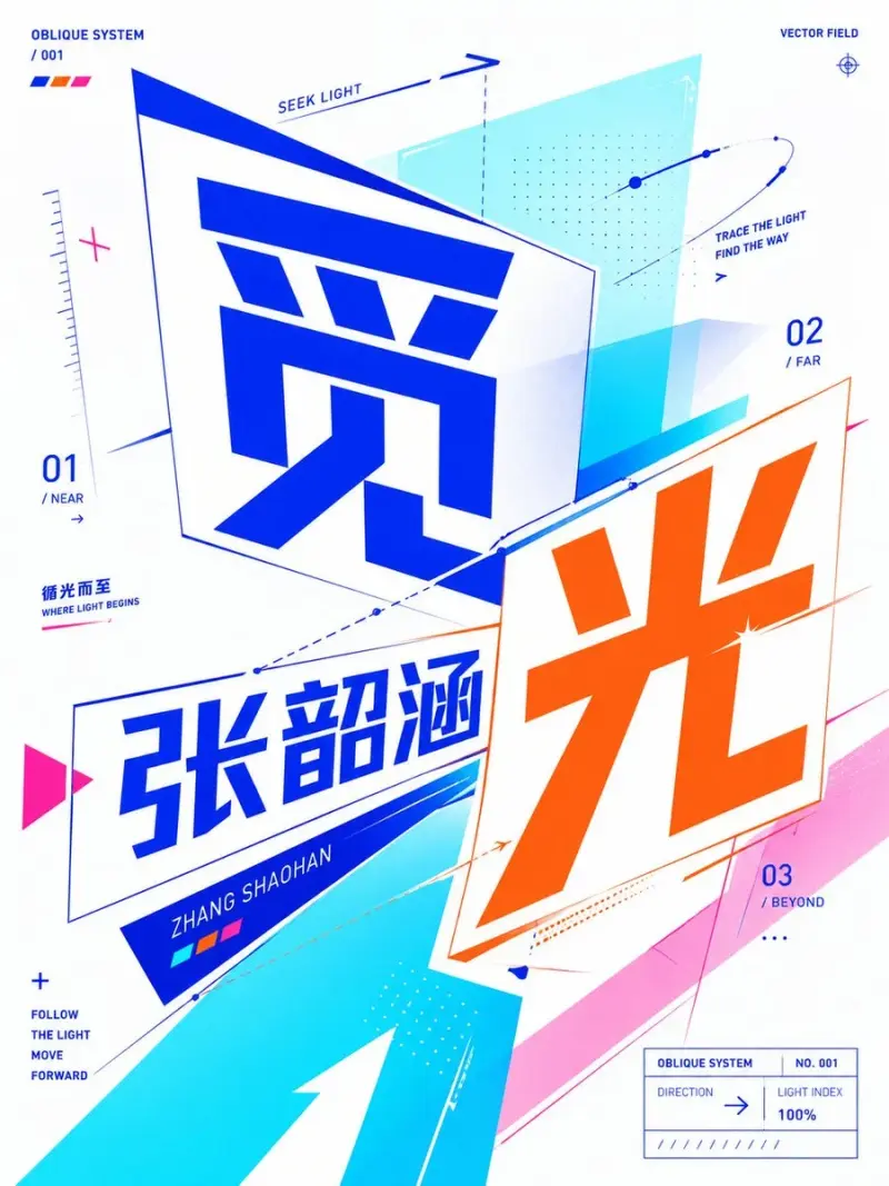 请基于用户输入的【核心文字 / 单词 / 词组 / 短句 / 字母】，创作一张高完成度的「斜向透视平面字体概念海报 / Oblique Planar Perspective T
