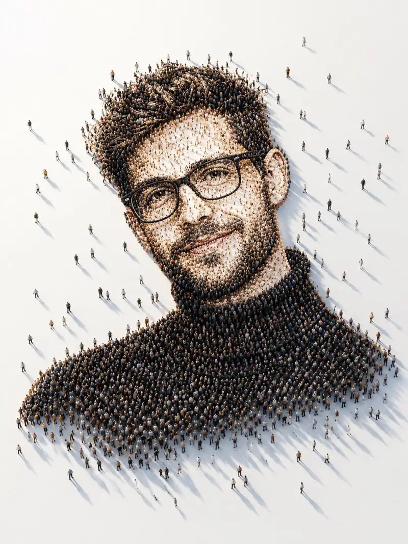 { "title": "Conceptual Crowd Portrait", "style": "Ultra-detailed conceptu...