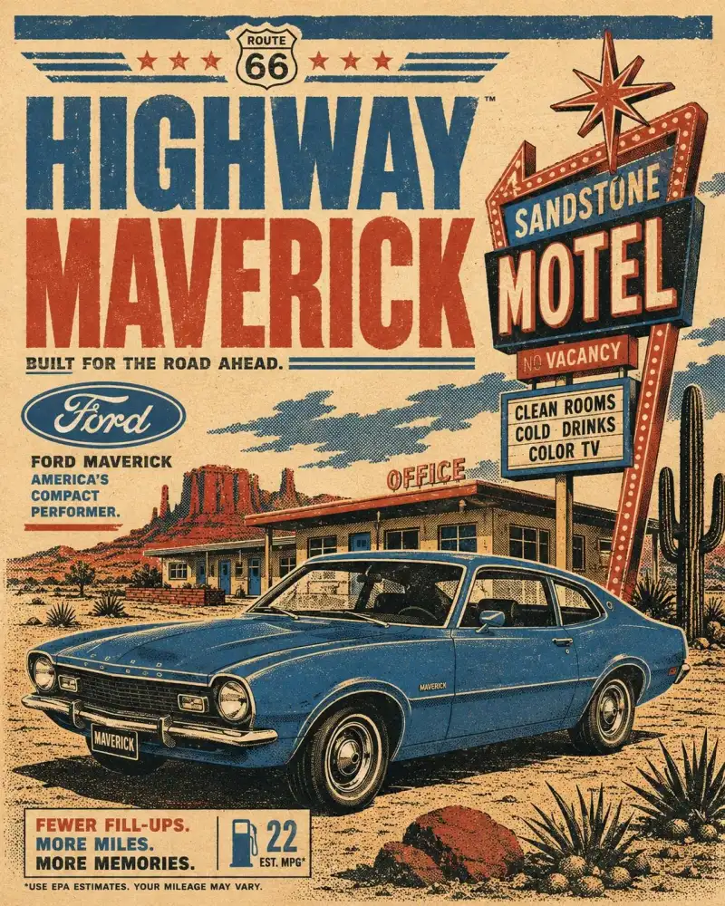Retro automative travel poster 🔥 PROMPT: Retro automotive travel poster...