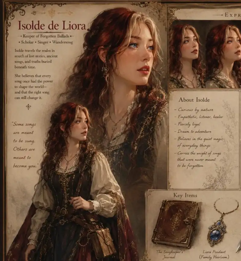 GPT Image 2 on @SocialSight Turn me into an official character sheet based off of these photos.
