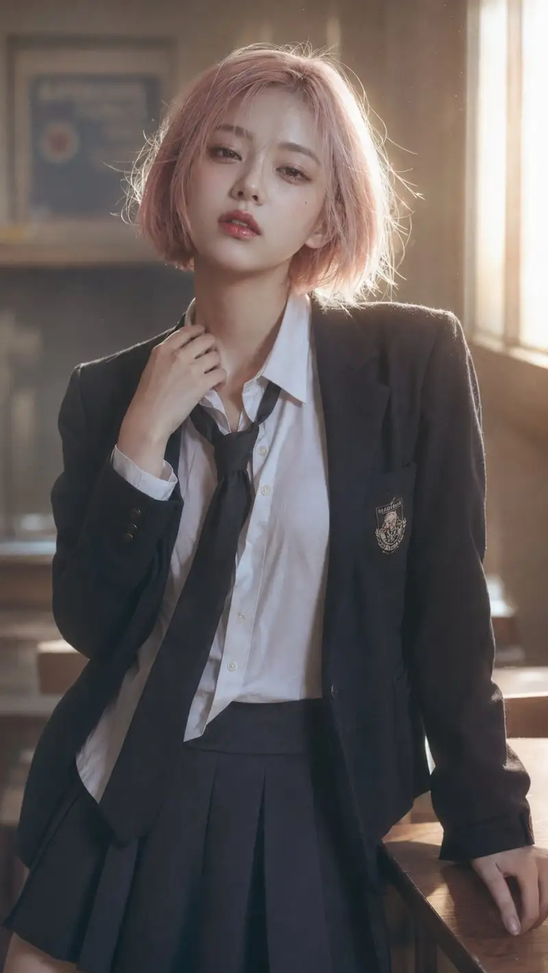 Today's Portrait. ---prompt--- 9:16 vertical composition, high-end Korean editorial campus portr