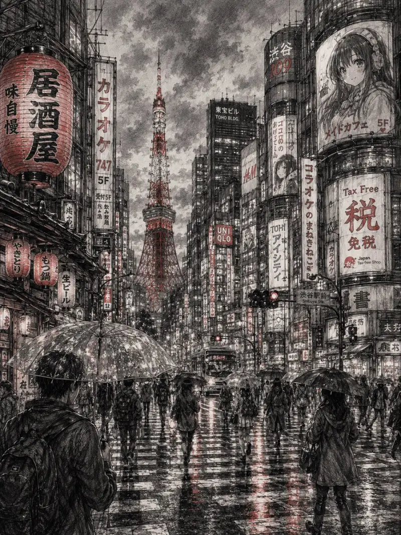 精细城市景观铅笔素描（图 1）