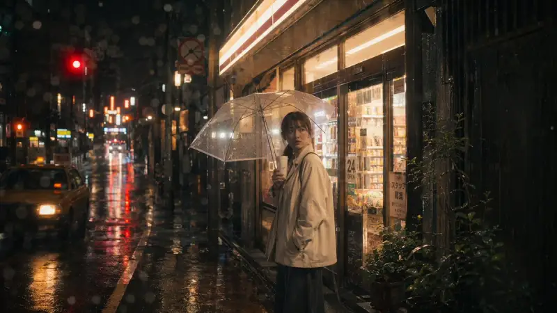 雨中东京便利店场景