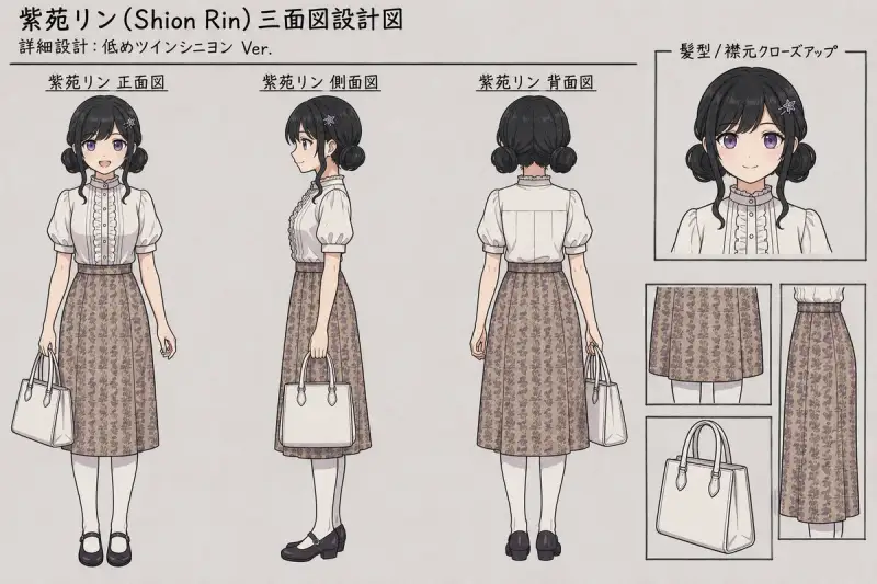 紫苑リン (Shion Rin) 三面图设计稿