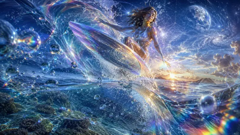 幻彩波浪上的宇宙冲浪者