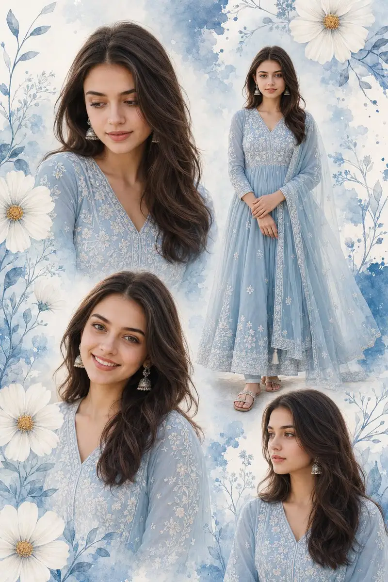 印度女性 Anarkali 套装拼贴画