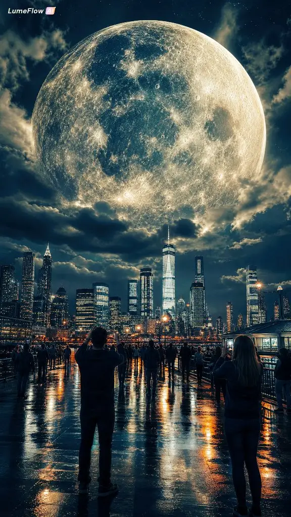 城市天际线上空的巨大月亮（图 1）