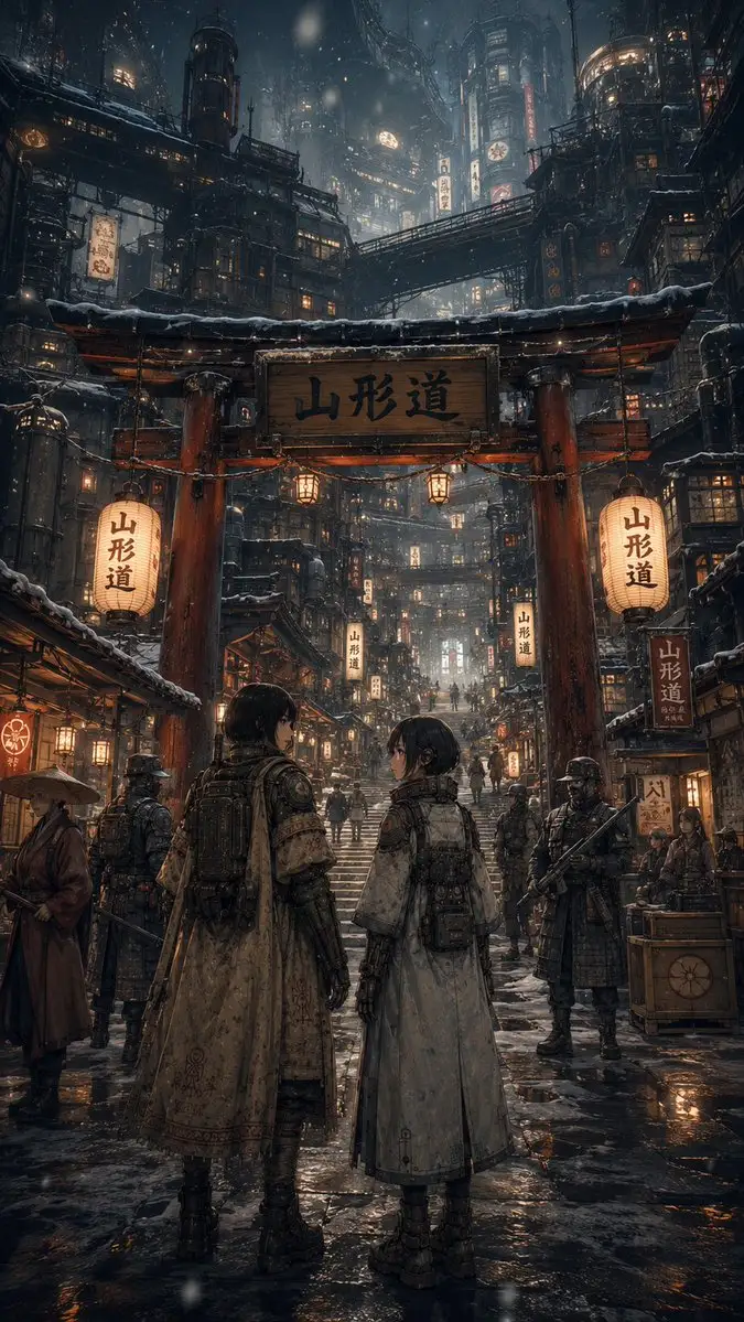 雪景赛博朋克山形门